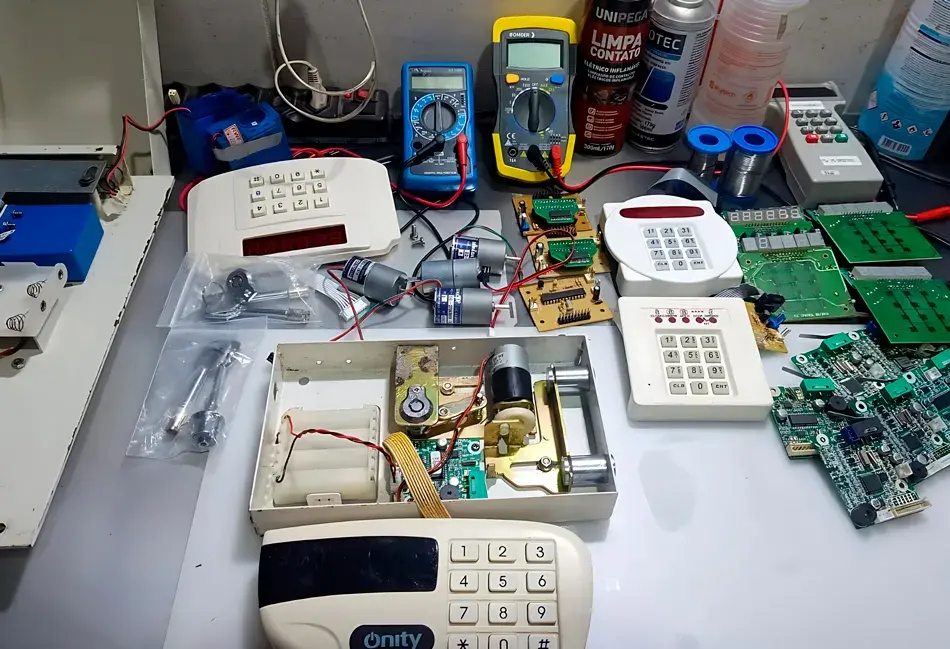 Técnico realizando manutenção preventiva em cofre